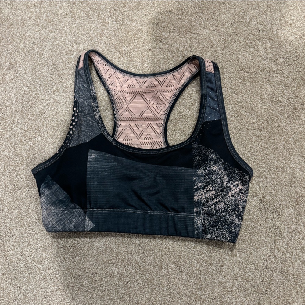 ZYIA Black and Pink Patchwork Bomber Sports Bra